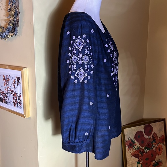 J JILL sz XL Embroidered Tunic Casual Striped LagenlookJOHNNY WAS Vibes $99 NEW - Picture 4 of 16